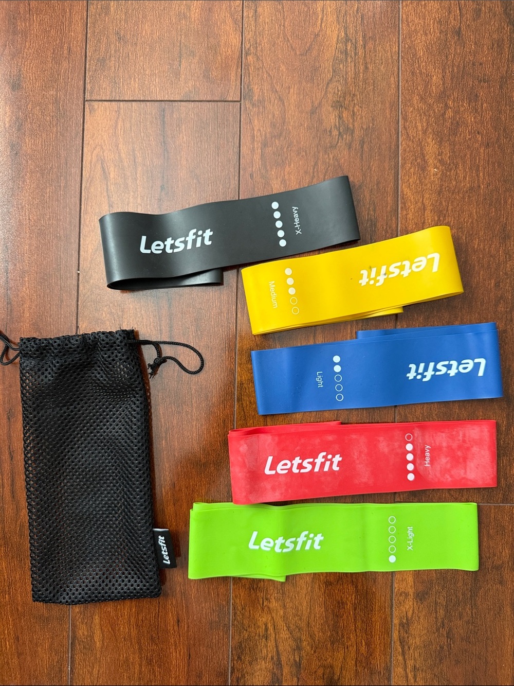 Letsfit Resistance Loop Band Set - Black, Yellow, Blue, Red, Greenu
